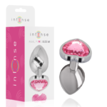 Plug Anale con Diamante Cuore Rosa Taglia M in Metallo 8X3,3 Cm - I...
