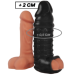 Estensione e Guaina per Pene V11 Nero Beige / Pelle 2.0 Cm - Virilxl