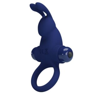 Anello Vibrante Coniglio 10 Vibrazioni Blu Silicone - Pretty Love B...