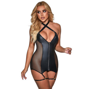 Mini Abito Sexy in Rete e Ecopelle Nero S/M - Subblime Elegante Ner...