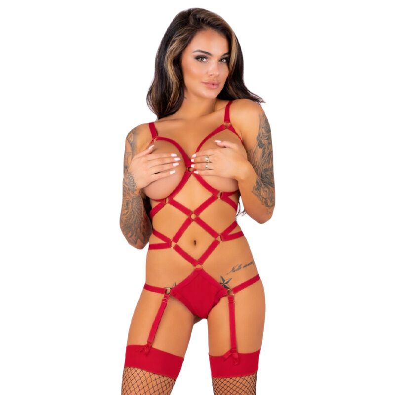 Livco Corsetti Fashion -  Thiara Lc 20213 Set Body + Medias Roja S/M
